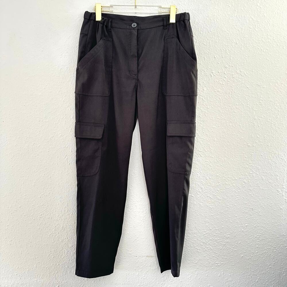 Max Studio Cargo Pant Women Size Large Black Straight Leg Career Office Casual